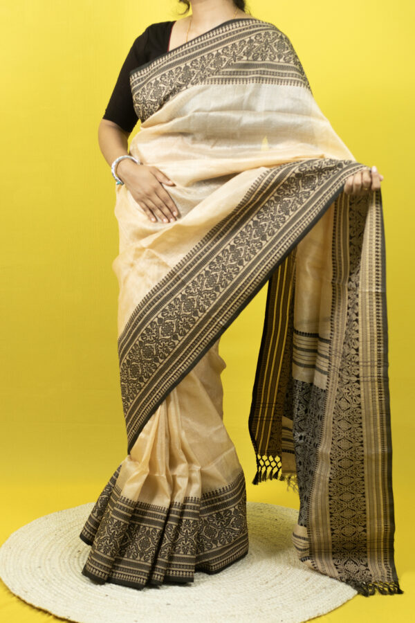 Beige (Tussar Colour) Broad border Tussar Silk saree