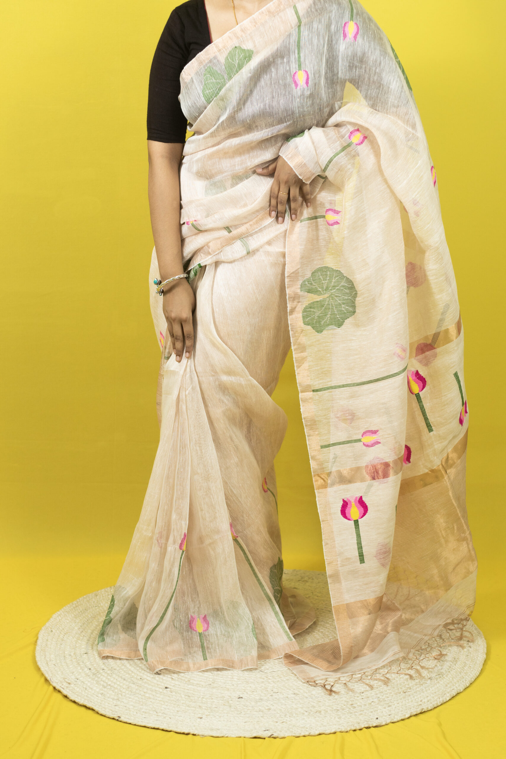 Lotus Silk Linen Saree - Image 1